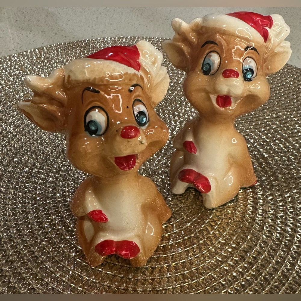 Kreiss Vintage MCM Rudolph Reindeer Salt and Pepper Shaker Set